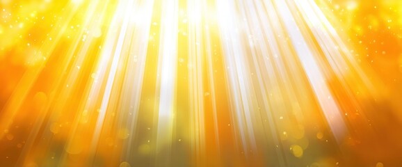 Illustration of golden sunbeams shining through an abstract golden yellow field with bokeh and sparkling dust motes in the air