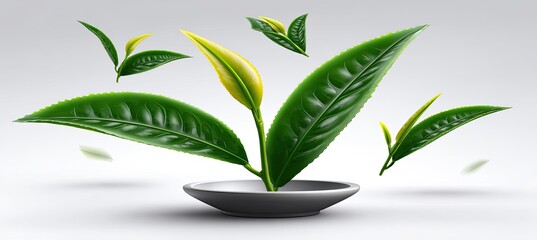 Fresh tea leaves in a dish