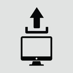 Silhouette upload icon on computer screen technology vector illustrator