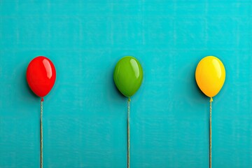 Three colorful balloons on teal background