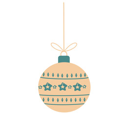 Small beige Christmas ball with teal and gold stripes.