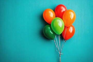 Colorful balloons cluster on teal background