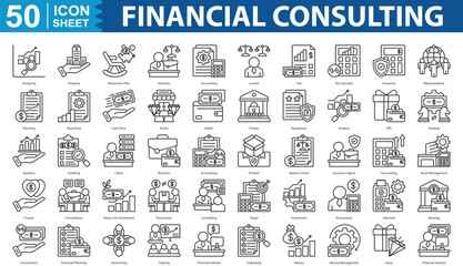Financial Consulting Icon Set. analysing, property, retirement plan, attorney, accounting and more.  Editable vector illustration eps 10