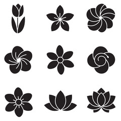 Obraz premium Vector black flowers icon set. Flowers Icon Object, Flowers Icon Picture, Flowers Icon Image - stock vector