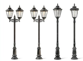 Four vintage-style street lamps
