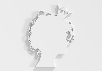 Profile view silhouette of a princess or queen. Cute girl portrait. Fashion branding emblem. 3D render