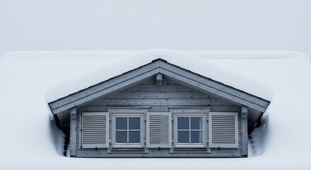 Obraz premium Cozy Cabin Gable with Snow-covered Roof and Windows in Winter