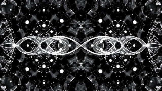 Quantum Rorschach test displaying simultaneous wave patterns and particle dots.