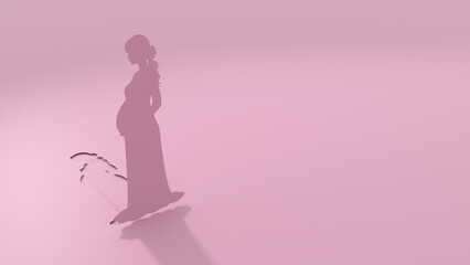 Pregnant woman silhouette. Motherhood sign. Pregnancy concept. Paper cut style. 3D render.