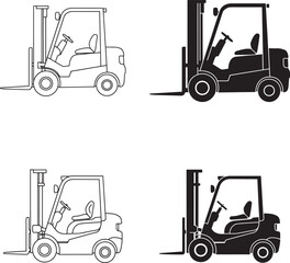 Forklift Truck Outlines and Silhouettes for Logistics Construction and Warehouse Operations