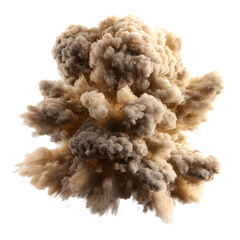 Dramatic cloud explosion with billowing smoke against a stark black backdrop