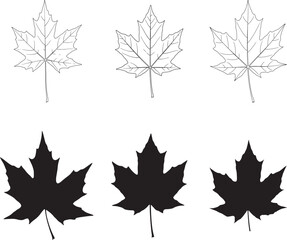 Maple Leaf Line Art and Silhouette Set for Autumnal Designs and Crafts