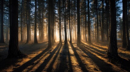 Fototapeta premium The Golden Hour Creates Long Vertical Shadows