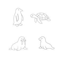 seamless pattern with sea animals. Seamless sea animals pattern. Cute ocean doodle set. Hand drawn marine creatures. Cartoon sea life vector. Aquatic animals illustration. Kawaii underwater bundle.
