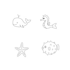 seamless pattern with sea animals. Seamless sea animals pattern. Cute ocean doodle set. Hand drawn marine creatures. Cartoon sea life vector. Aquatic animals illustration. Kawaii underwater bundle.
