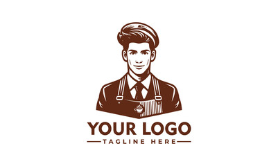 A stylized logo featuring a handsome man wearing a chef's hat and apron, ready for business.