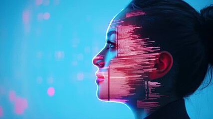 Futuristic woman profile with glowing digital code overlay, artificial intelligence, technology innovation, data visualization, and digital - Powered by Adobe