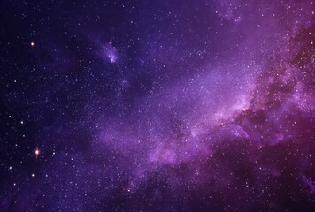 A cosmic vista reveals a colorful nebula swirling with stardust, bathed in hues of violet, purple, and pink against a dark expanse