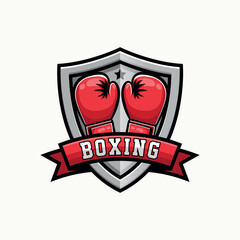 Boxing Logo Badges with shield and red boxing gloves