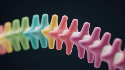 An abstract representation of a vibrant, rainbow-colored spinal column, evoking a sense of movement and vitality, set against a backdrop.