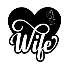 Elegant wife logo design, heart, rose, script silhouette for gifts and branding