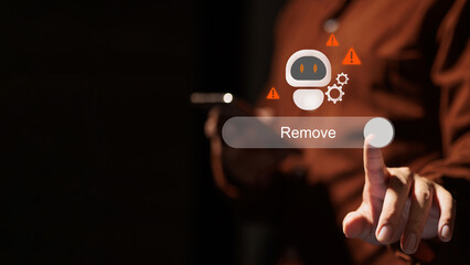 Artificial Intelligence Removal Warning Concept with Robot Icon and Alert Symbol