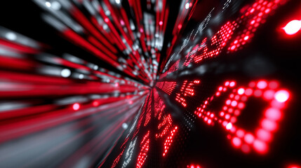 Abstract red glowing numbers in motion blur representing data flow. 
