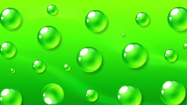 Vibrant green abstract background with scattered translucent water droplets. A beautiful vector illustration representing freshness, purity, and hydration
