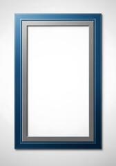 Fototapeta premium Empty picture frame with a double border of deep navy blue and light gray, showcasing a clean and minimalist design against a plain white background.