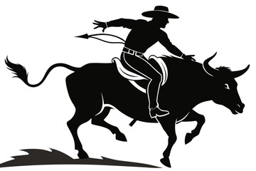 Cowboy riding horse silhouette illustration on white background