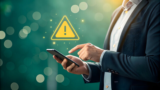 System hacked warning alert, man using smartphone with cyber attack network - Powered by Adobe