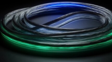 Dynamic digital data flow with vibrant blue and green light trails, representing abstract technology and information streams in a modern, abstract concept - Powered by Adobe