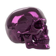 Metallic Purple Skull Rendering on Black Background with Reflections and Shadows