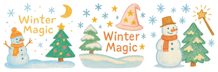 PNG Whimsical winter magic illustration, element set on transparent background