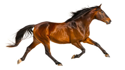 Fototapeta premium Light brown horse stallion running profile side view (PNG transparent)