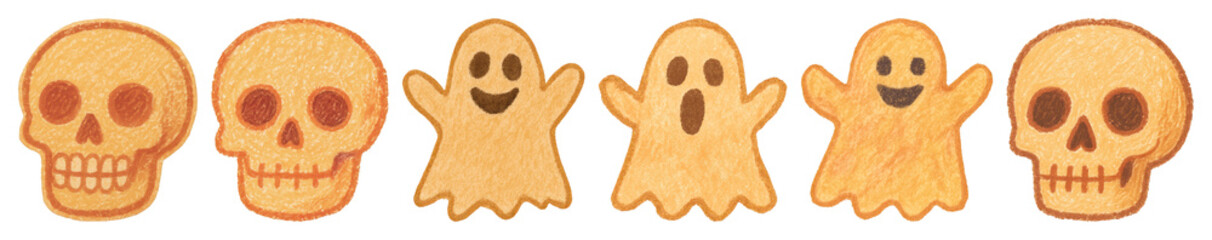 PNG Cute Halloween skull ghost cookies, element set on transparent background