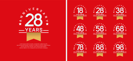 set of anniversary logo style with gold ribbon. vector design white color for celebration