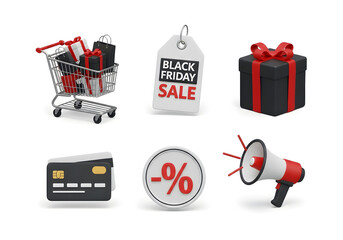 Black friday sale. 3d icon set.