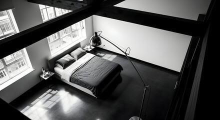 Stylish Monochrome Bedroom Interior Design with Elegant Furniture Elements and Lighting