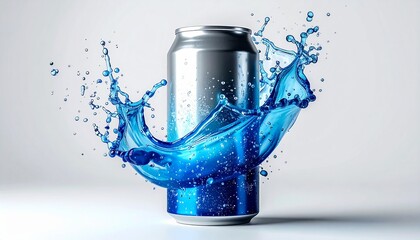Refreshing Blue Drink Splash Aluminum Can Design