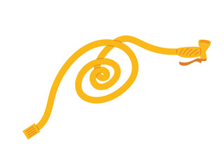 Watering plants with a yellow garden hose coiled on a white background