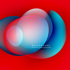 Abstract vibrant circles overlap. Red background creates dynamic visual effect. Modern design element for backgrounds.