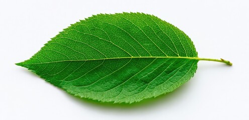 Fototapeta premium Single vibrant green leaf against white background