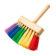 Colorful Broom with Wooden Handle on Black Background in Studio Shot Concept
