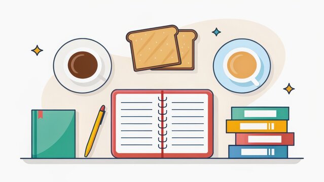 back college vibes concept. Study space with coffee, snacks, and stationery.