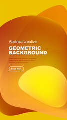 Abstract yellow, orange shapes over black background. Text includes geometric background, sample text, button. Modern design elements present.