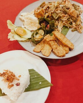 delicious gado-gado on a red table