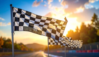 Multiple checkered flags waving at finish line