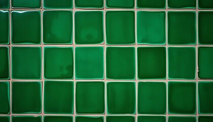 Deep emerald green vintage tiles, glazed, slightly worn, showing rich patina,   interior design,   worn texture