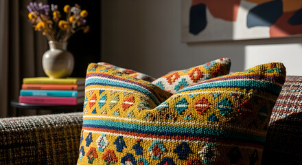 Vibrant Cushions Arrangement And Decorative Home Furnishings For Comfort And Designs